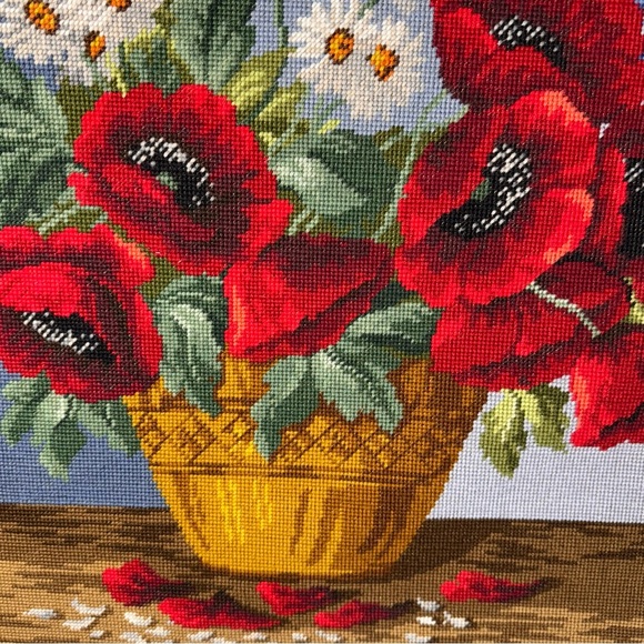 Vintage Large Needlepoint, Gobelin by Wiehler Poppies and Wild Flowers Unframed - Picture 8 of 10